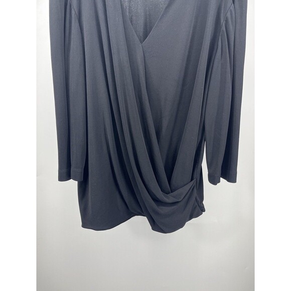 M.M. Lafleur Deneuve Plus Size 1X Wrap Top Blouse +1 Black V Neck - Picture 2 of 9